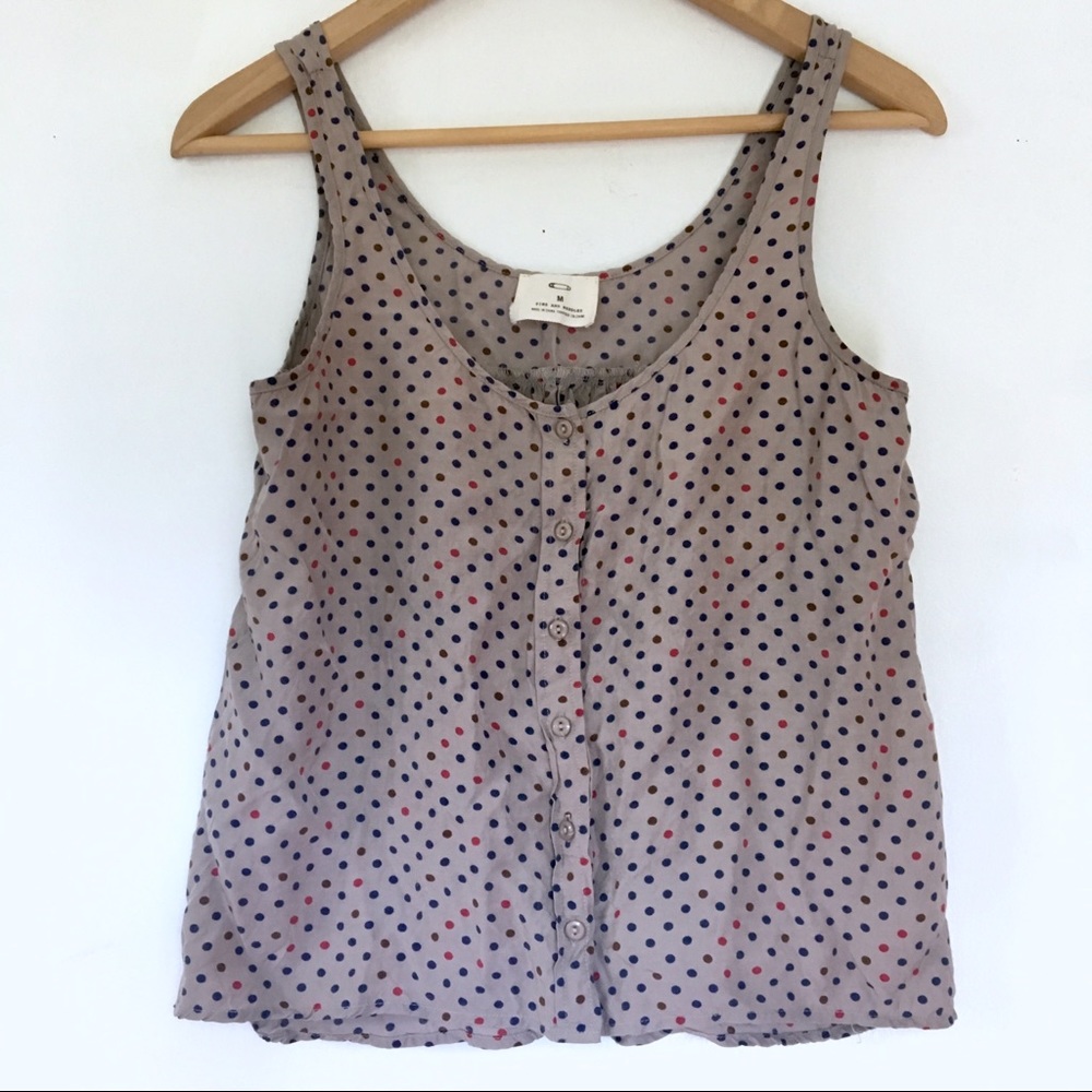UO Pins & Needles • polka dot taupe tank | buttons